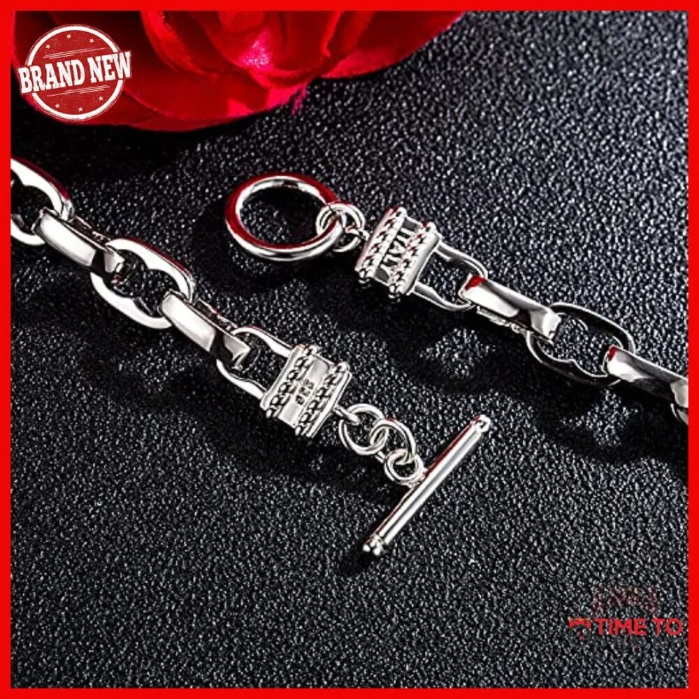 Sterling Silver Rolo Chain Bracelet 8 Inch Punk Unisex Bangle